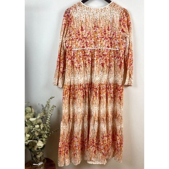 CHRISTY DAWN Paloma Midi Dress Sunset Gladiola Orange Pink Floral Size M - Picture 7 of 13
